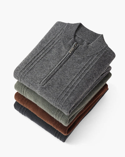 Velario | Men's Pure Cashmere Ribbed Half Zip Sweater