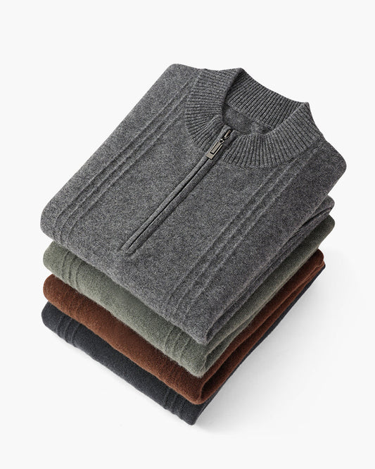 Velario | Men's Pure Cashmere Ribbed Half Zip Sweater